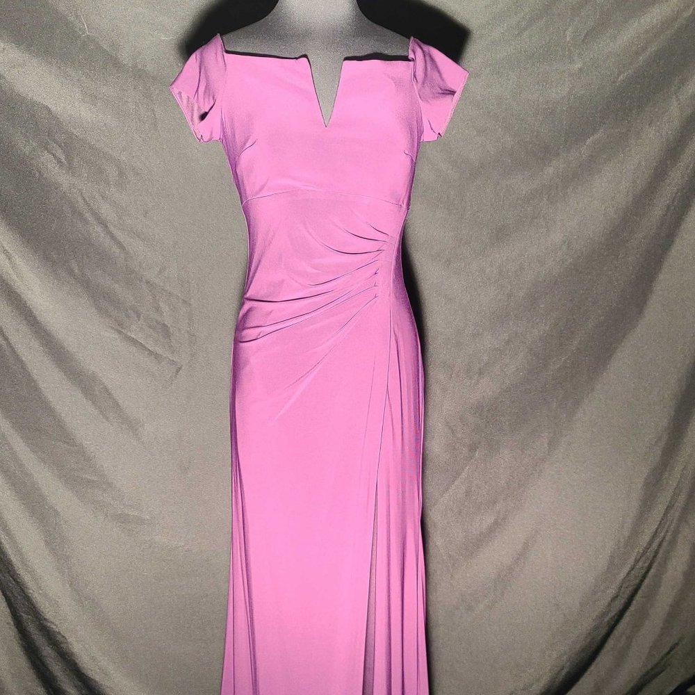 Off The Shoulder V Neck Long Solid Gown, Xscape Dress